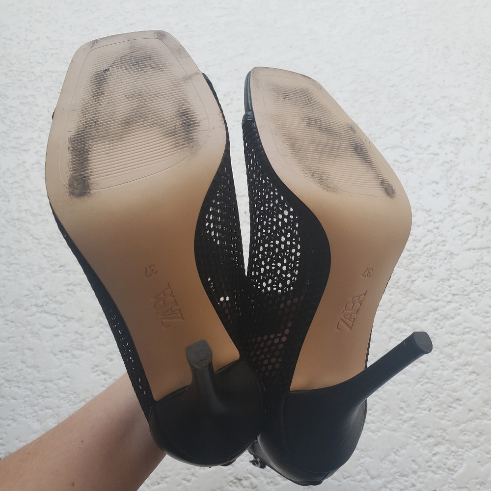 Zara Black Mesh High Heel Sandals - Picture 10 of 11
